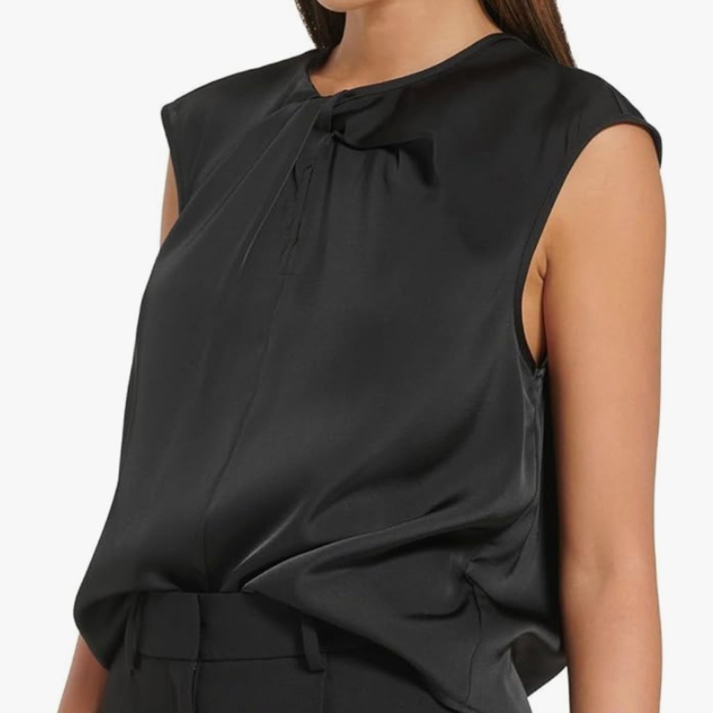 Nwot Calvin Klein Crepe Sleeveless Blouse - Black- Xl